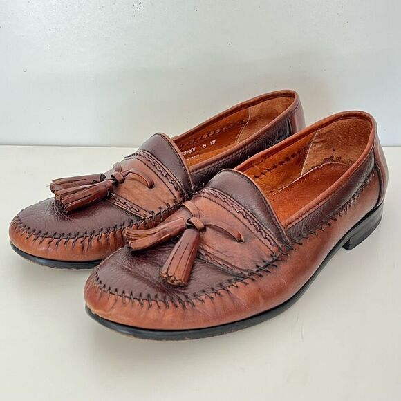 Brass Boot Tassel Leather Loafer Mens 8 W 2-Tone Brown Shoes Moccasins Moc Spain main image 14